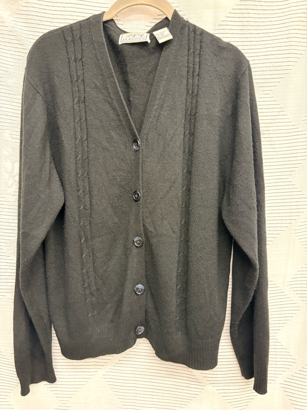 Granma Vintage Soft Black V-Neck Button-Front Cardigan Sweater